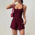 Amazon fashion cross-border  summer new style suspender women's casual chest wrap jumpsuit shorts wide leg loose