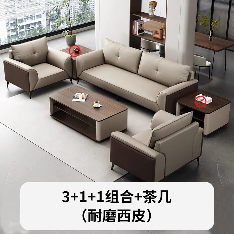Office sofa and coffee table set - modern minimalist business reception lounge furniture - premium leatherette