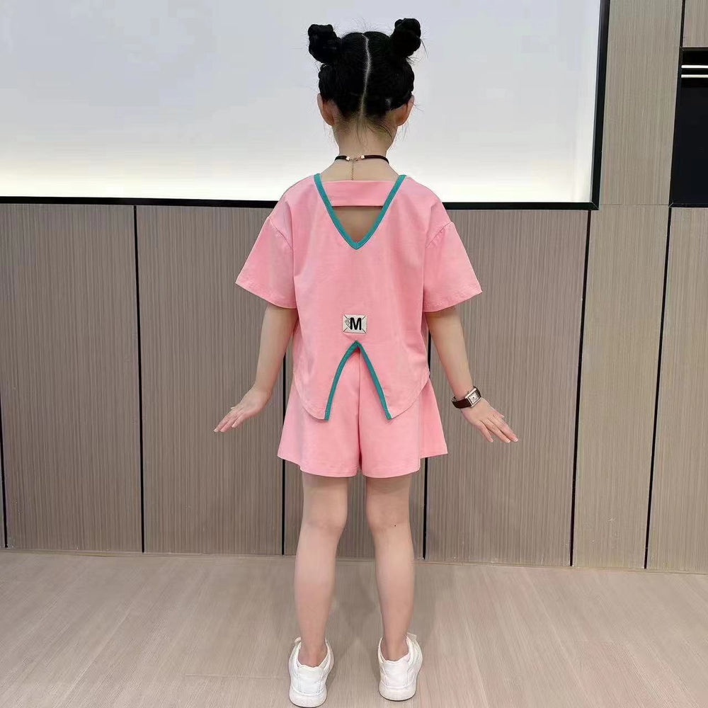 Girls' summer outfit set  new korean style chic kids summer little girl trendy fashionable children's two-piece set