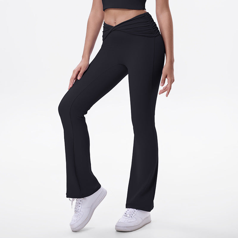 pleated micro-flare yoga pants, high-waisted, butt-lifting, dance and casual pants, fashionable tight-fitting fitness leggings for women