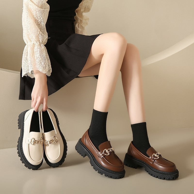 Plus size women's british style leather loafers -  spring/summer chunky sole slip-ons - minimalist fashion trend