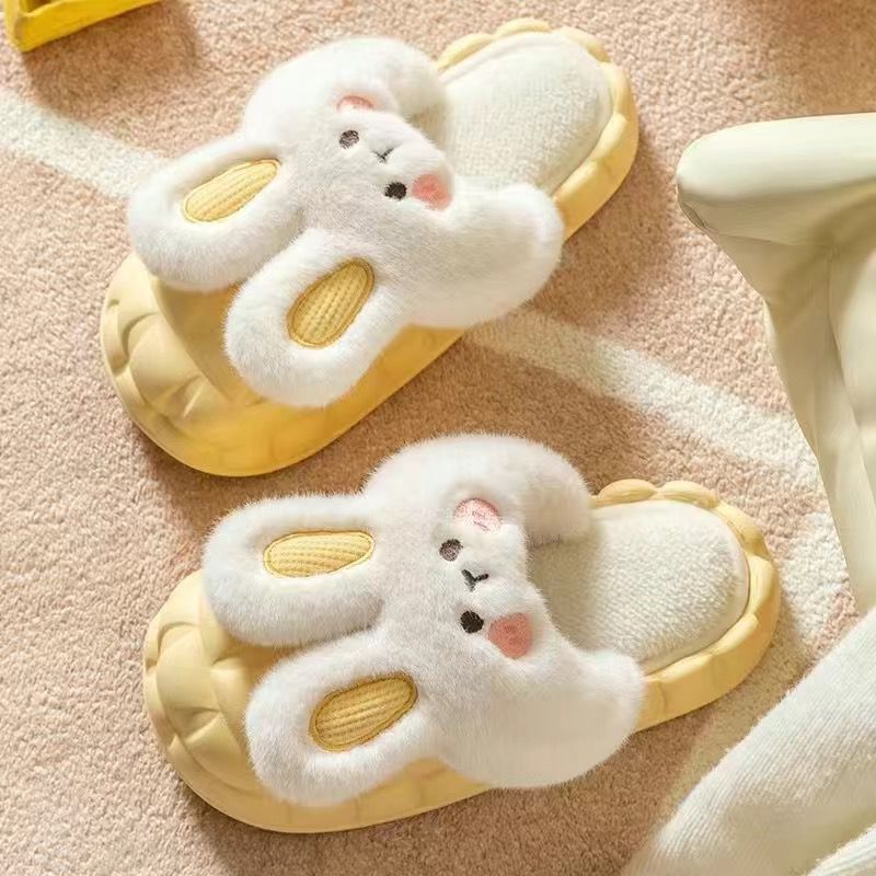 Women's cloud slippers - new 2023 autumn/winter indoor home cute plush rabbit warm cotton slippers