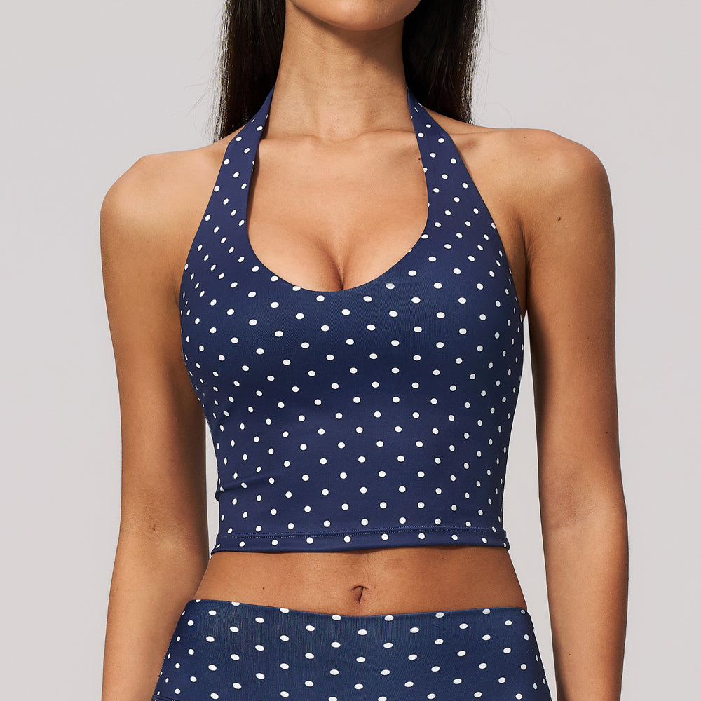 new arrival polka dot yoga clothes suit polyester printing deep v high elastic stereo fitness sports suit