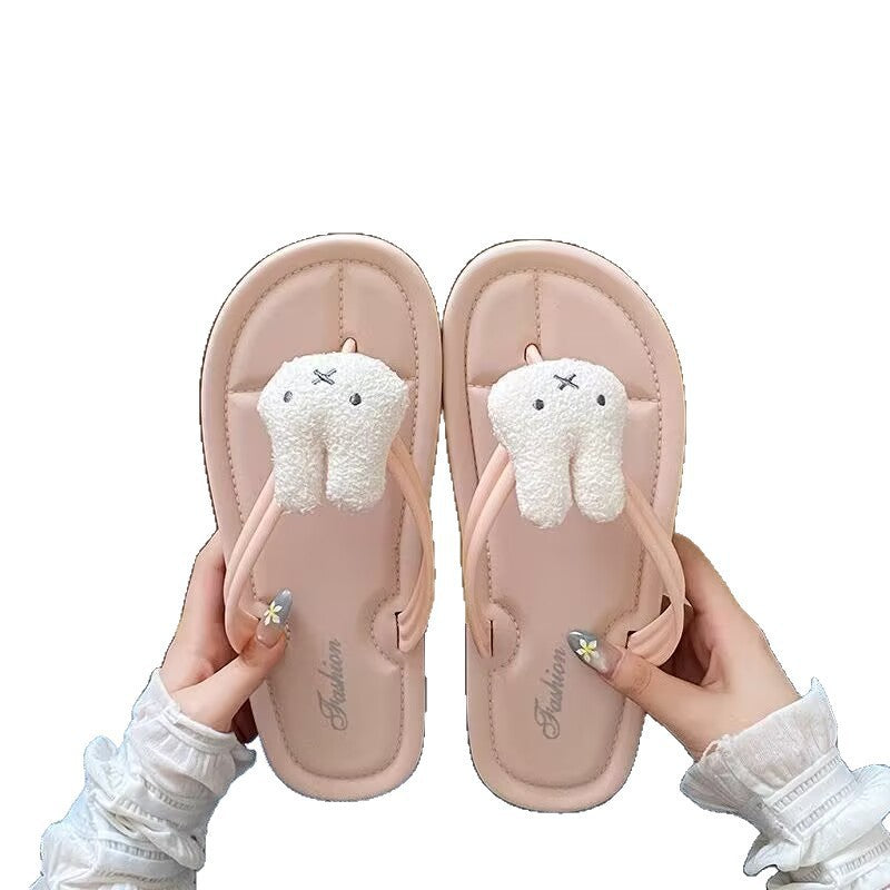 2026 new trendy bunny flip-flops: cute, non-slip, outdoor beach sandals for girls - wholesale