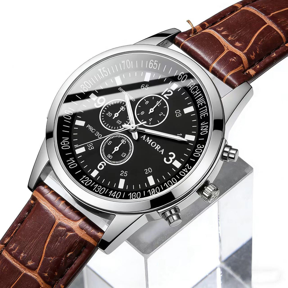 Wholesale cross-border fashion watches for men, men's watches, gift watches, quartz watches, stylish blue light glass leather strap men's wristwatches