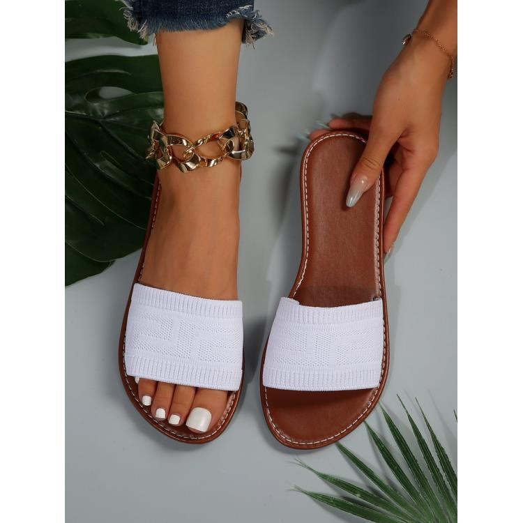 women's plus size flat sandals - new summer collection: solid color, round toe, slide-on, casual beach sandals for women
