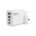 120w super fast charging adapter - dual usb + dual type-c uk plug charger for mobile phones