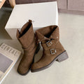 Dui dui boots autumn winter short boots thick heel belt buckle two wear boots women's heightened thick sole pants knight boots