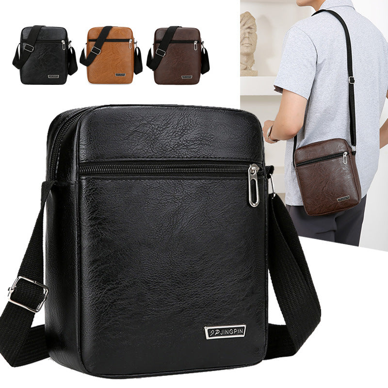 New business commuter men's bag PU soft leather simple solid color versatile shoulder bag multi-layer large-capacity textured messenger bag