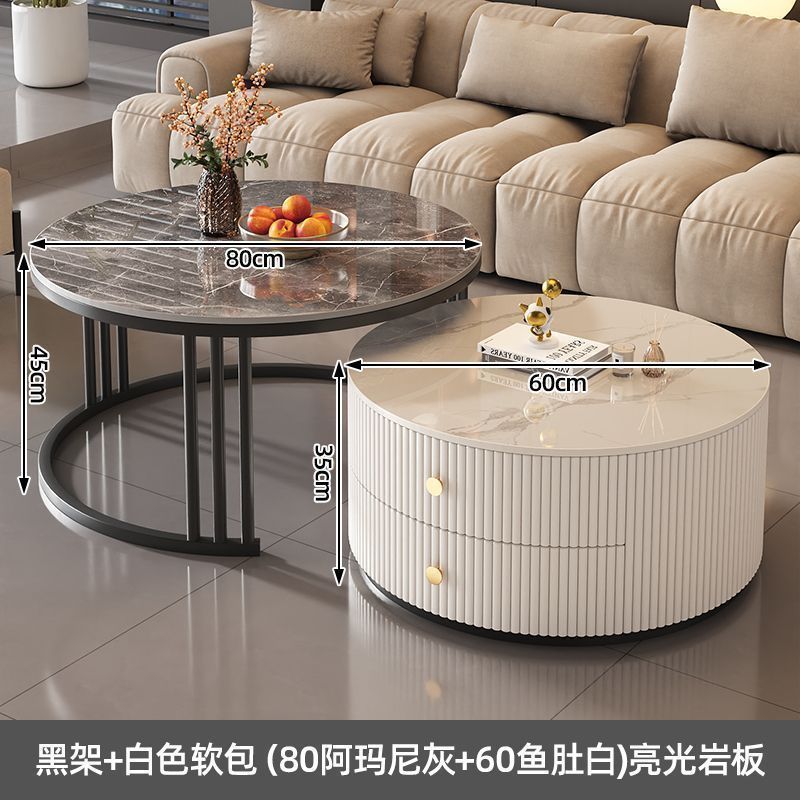 Rock slab coffee table modern casual solid wood round small apartment coffee table living room accessible luxuryfor home normcore folding marble