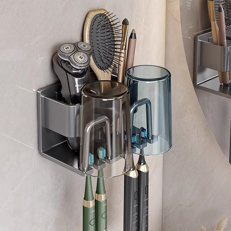 White toothbrush rack, punch-free bathroom toothbrush and mouthwash cup hanging rack, wall-mounted electric toothbrush rack cup