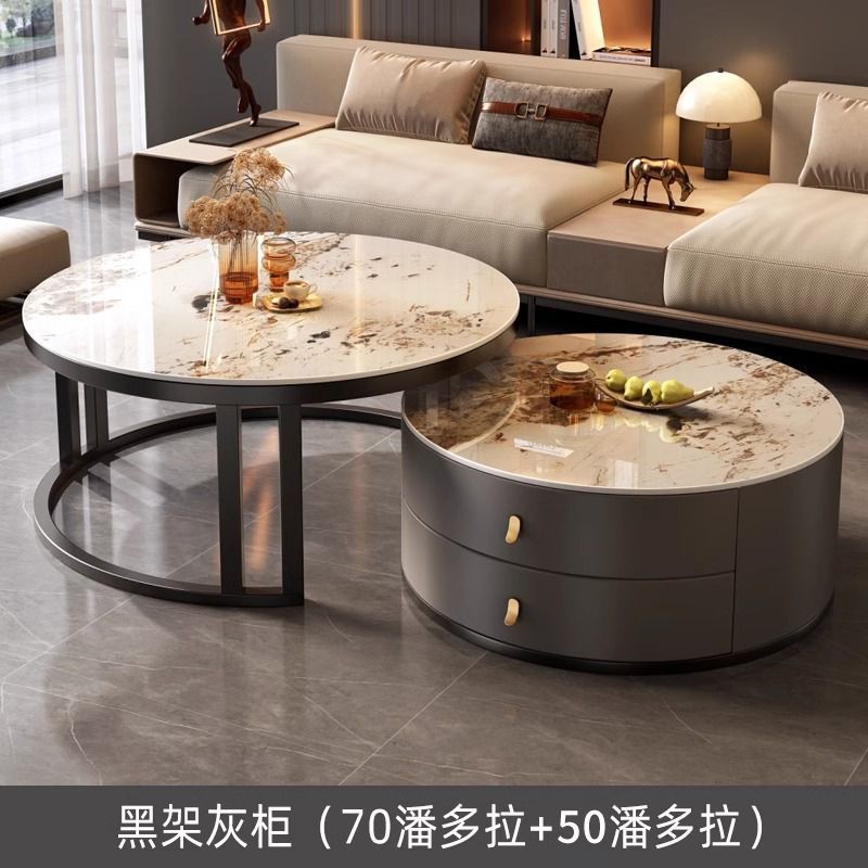 New arrivalaccessible luxury coffee table living room for homecasual modern small apartment classy table round slate popular retractable