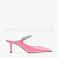 New arrival cross-border fashion one-strap super high-heeled sandals black pointed toe rhinestone high heels shallow mouth stiletto heels