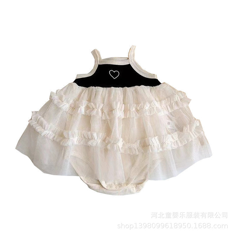 Baby girl summer outfit: adorable princess romper dress set - one-piece, strappy, and stylish for first summer