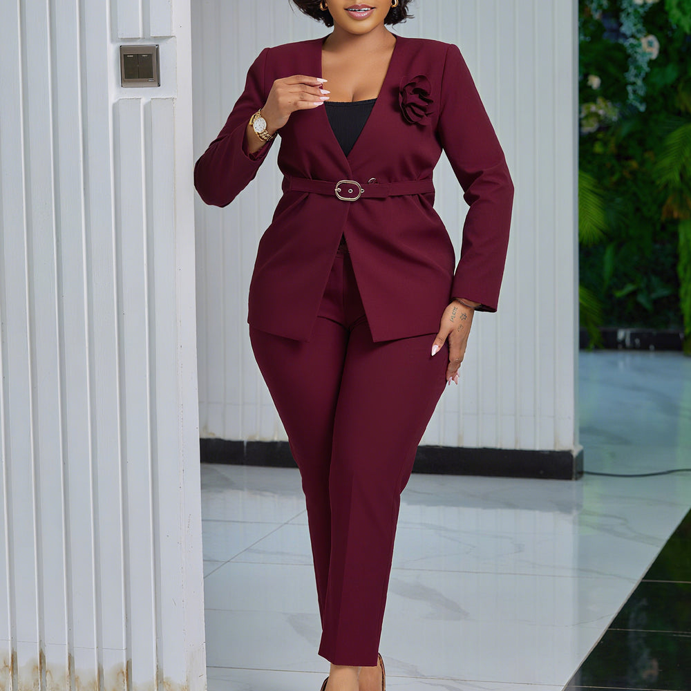 D3343 european and american cross-border women's fashion  autumn/winter new solid color stylish suit pants two-piece set african outfit