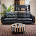 Double-sided genuine leather sofa, small apartment leather and fabric combination, removable and washable hamburger sofa, down-filled, vintage-style oil-waxed leather sofa