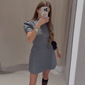 European and american women's clothing  autumn new collection: sweet and fresh stand collar puff sleeve patch pocket high waist slimming a-line mini skirt