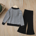 Girls' knitted sweater two-piece set,  autumn/winter new arrival, houndstooth pattern, little girl's cardigan and knit sweater outfit