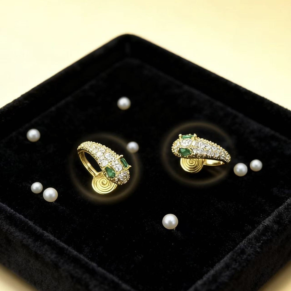 Micro-paved zircon snake earrings - women's luxury fashion, trendy, high-end, unique design, clip-on earrings