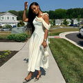 European and american cross-border women's clothing:  summer new arrival - elegant off-the-shoulder design, figure-flattering, heavily embellished a-line dress