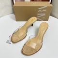 Za2025 summer women's open-toe heeled sandals - stiletto, transparent thong, crystal heel