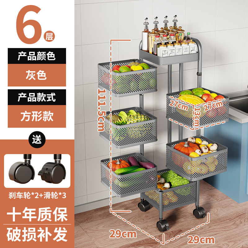 360-degree rotating vegetable organizer, kitchen floor-standing multi-tier round storage rack, dedicated basket storage for vegetables