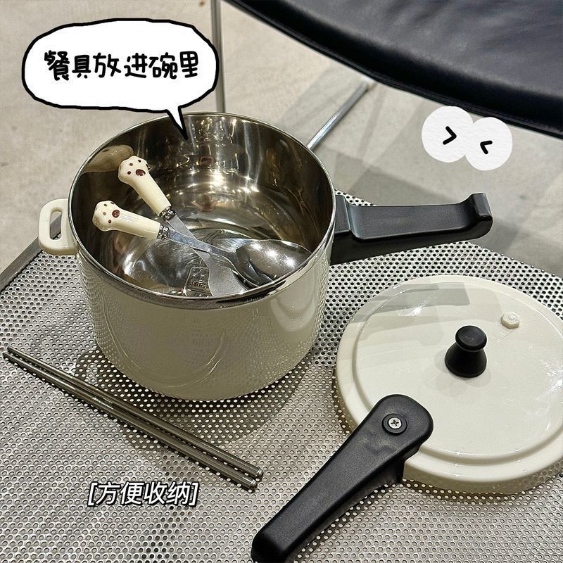 304 stainless steel instant noodle bowl with lid, large capacity, drainable instant noodle bowl, pressure cooker style student rice bowl box