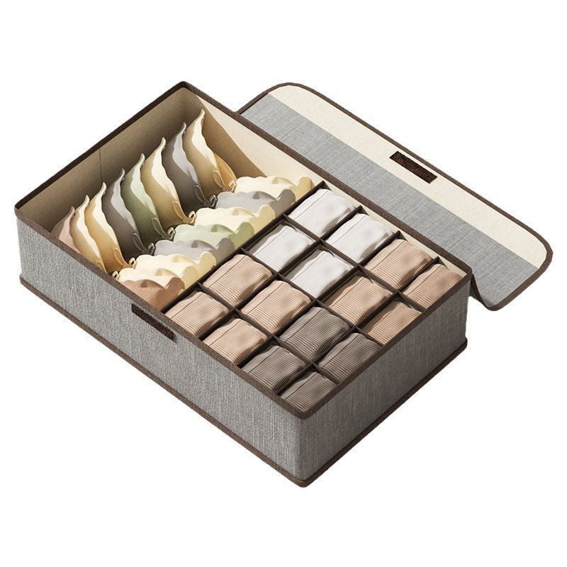 Cotton and linen underwear storage box, home student dormitory socks and underwear three-in-one drawer-type grid finishing artifact