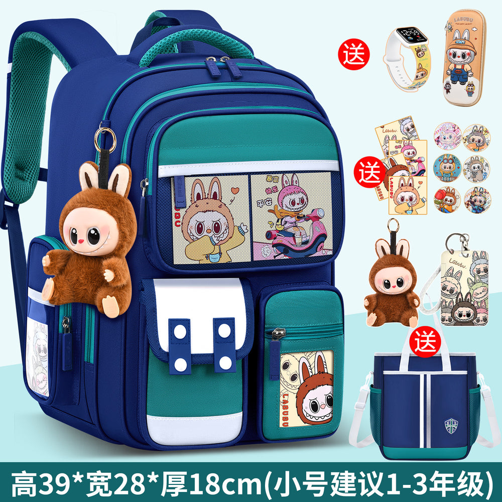 2026 new labubu backpack for girls, elementary school students grades 1-6, boys' lightweight kids' backpack, spine protection, and weight reduction