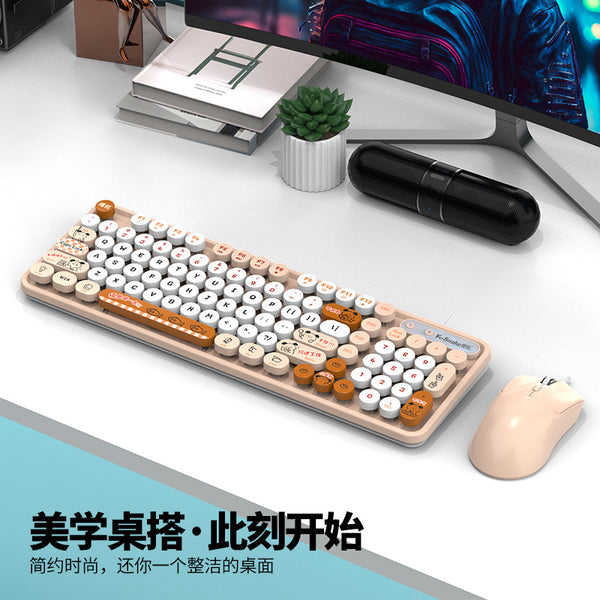 Viper K2 Vintage Punk Wired Office Keyboard Round Keycap Office Business Desktop Laptop Keyboard Mouse