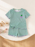 Baby clothing kids set children outfit green stripes short-sleeved t-shirt + shorts