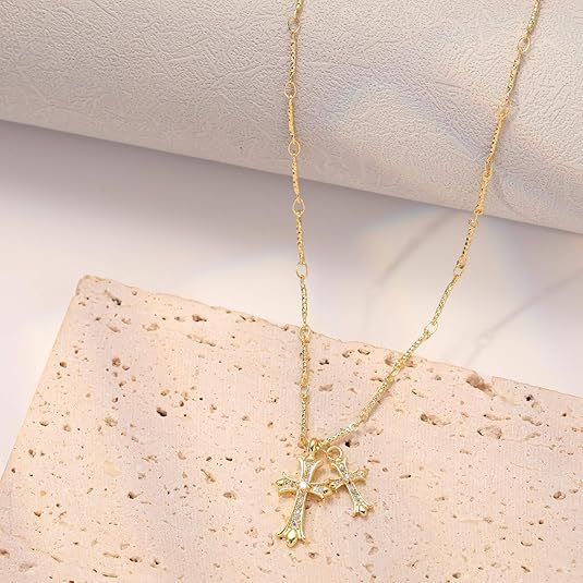 Amazon bestseller: birthstone inlaid double cross pendant 14k necklace - unique & trendy jewelry