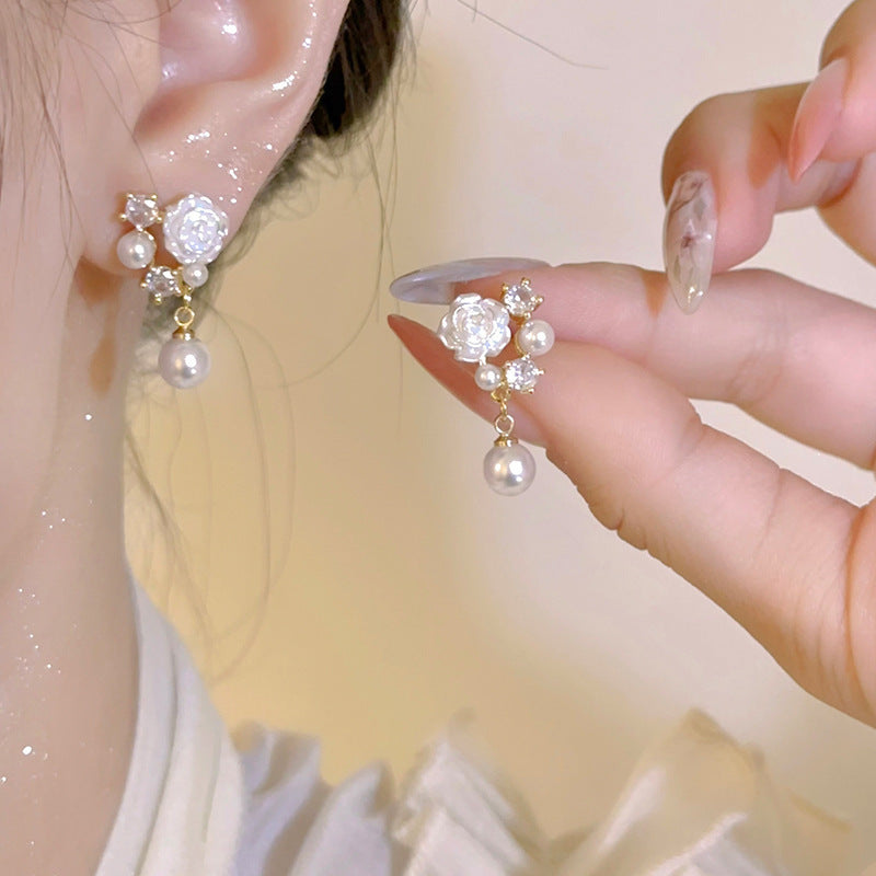 925 silver needle pearl zircon earrings for women classysenseniche style cold style forest style earrings wholesale