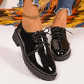 Plus size lace-up leather loafers for women - autumn  new collection - square heel single shoes - british style glossy loafers