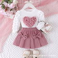 Children's clothingnew girl sweatshirt hearttops+pink bell bottoms two-piece set