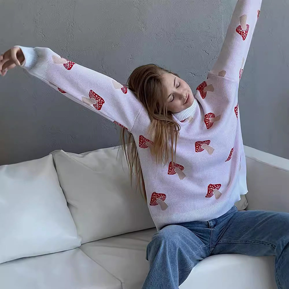 Cross-border European and American women's clothing casual ins mushroom long-sleeved crew neck sweater autumn and winter fashion loose pullover knitted sweater women