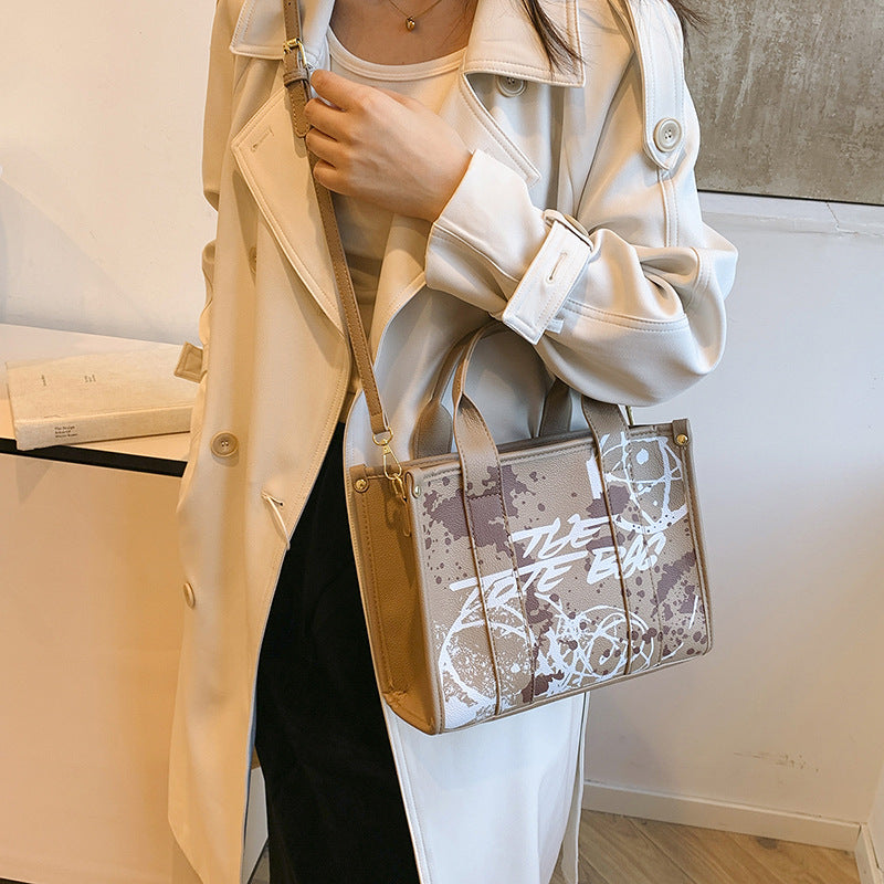 New small tote bag - cross-border women's bag - light luxury, large capacity commuter handbag - printed graffiti crossbody bag