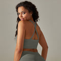 fashion seamless knitting cross back solid color sports intimates yoga tops running fitness bra women