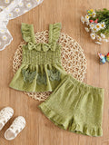 Girls' casual shirred tank top and shorts set