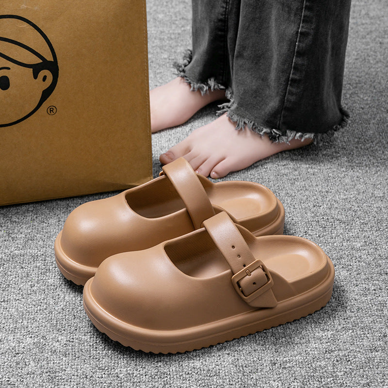 Women's Mary Jane hole shoes summer college simple versatile Birkencool slippers home wear solid color bag head slippers