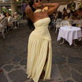 European and american cross-border women's fashion  summer new arrival: elegant halter neck bandeau yellow slit gift long dress