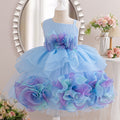 Puff skirt first birthday oblique princess dress summer flower dress birthday kids dress performance costume half sleeve girl 3d
