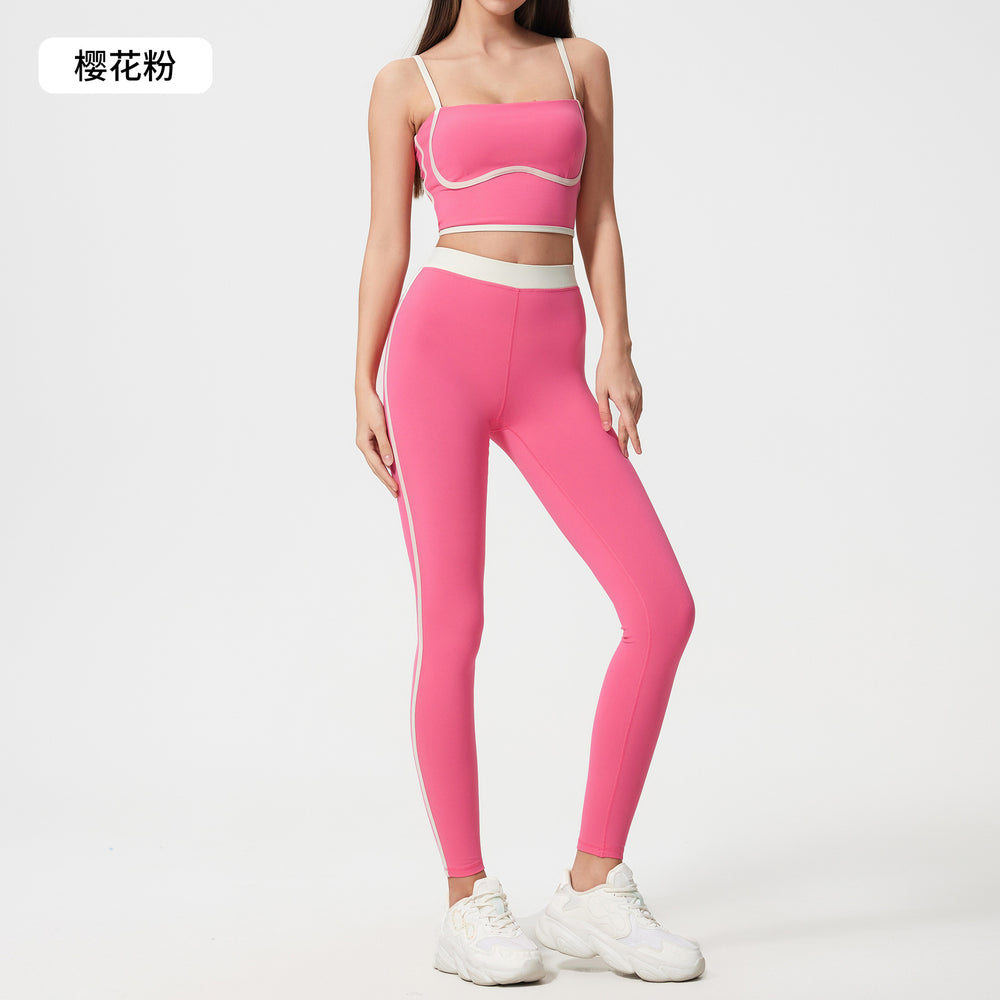 Contrast color sports tennis skirt yoga suit women's high intensity bubble wrap vest women's nude butt lift fitness nine-point pants
