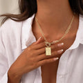 Tk european and american cross-border ins hip-hop trendy stylish ot buckle square brand flower pendant 14k gold-plated couple necklace