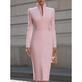 European and american new arrival: slim-fit solid color stand collar long sleeve elegant commute dress / formal dress