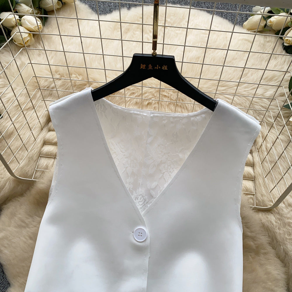 spring new lace trim v-neck sleeveless tank top - women's summer commute style slimming design vest