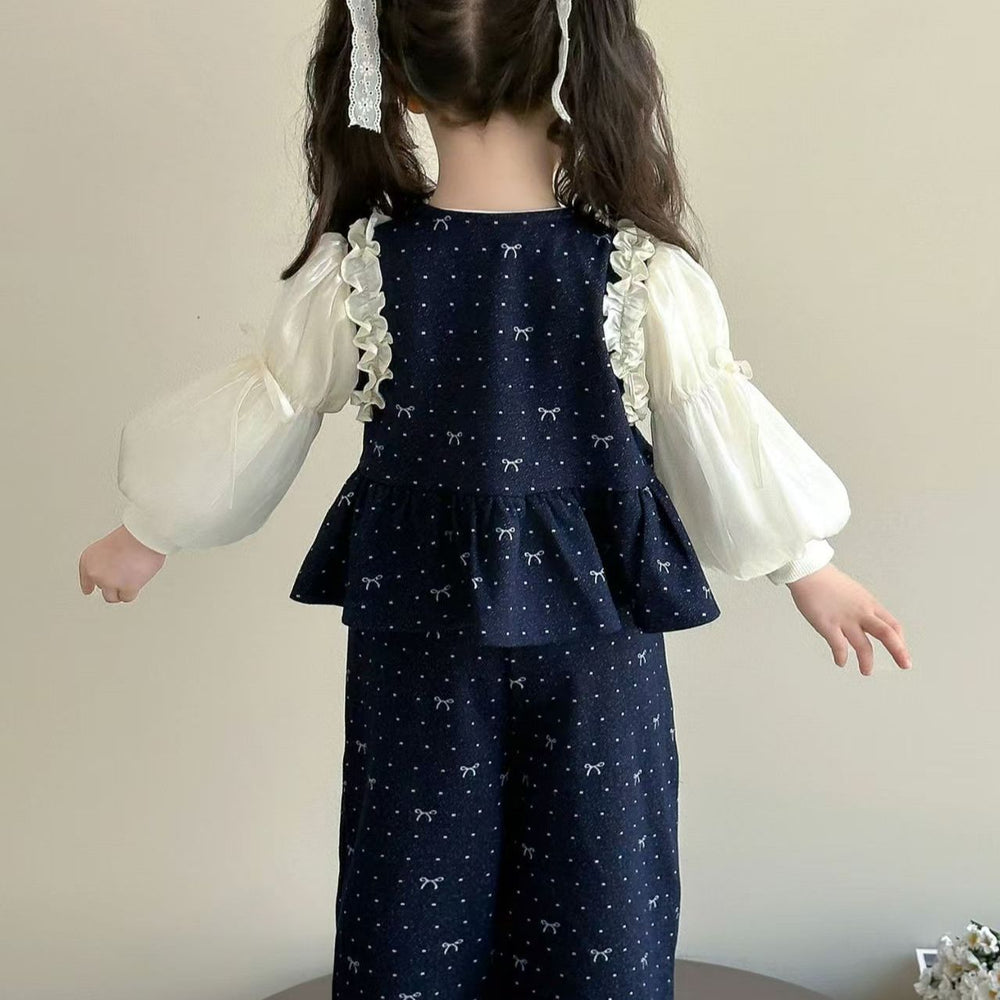 Girls' autumn outfit set  new style vest baby chic fashionable kids polka dot korean style three-piece early autumn set