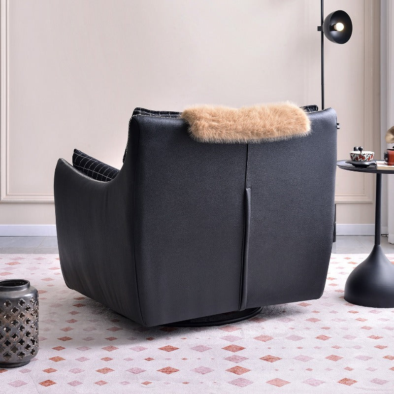 Modern minimalist single lazy sofa chair - living room, balcony, small apartment casual chair - plaid designer swivel chair