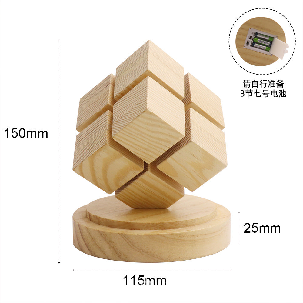 Creative Gifts Wooden Ambient Light Ornament LED Night Light Fourth Step Rubik's Cube Bedside Light with Battery Box