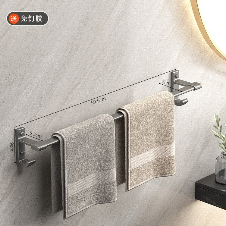 Gun gray space aluminum towel rack towel bar double pole single pole bathroom bath towel storage rack bathroom hook storage